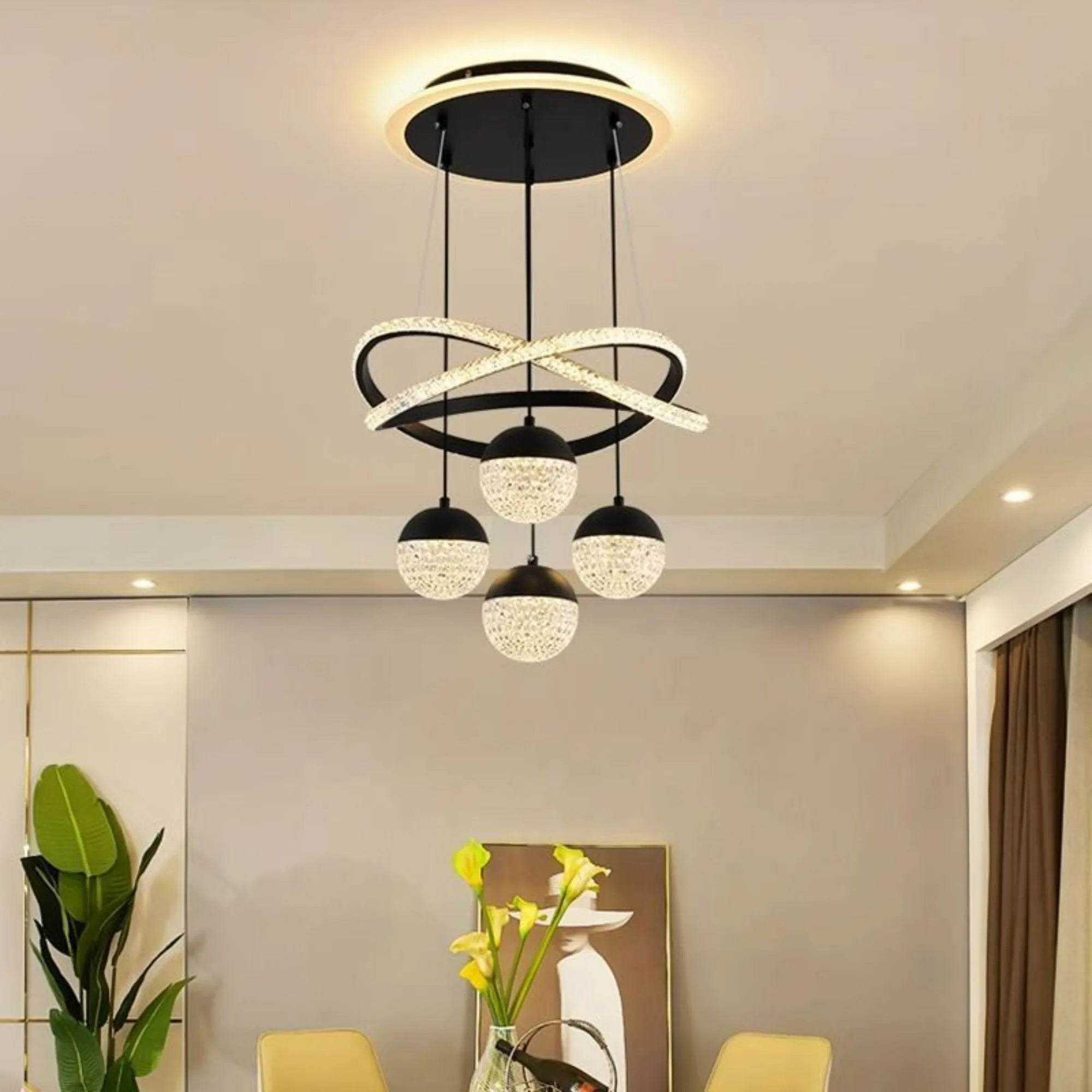 LED Pendant Light with Remote Control Three Color Dimming Simple Living Room Dining Room Bar Counter Staircase Pendant Light