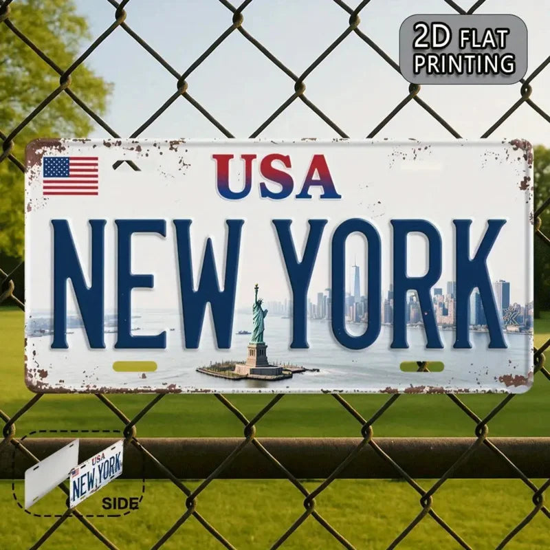 2DPlane，2DFlatbed Printing，1Pieces，New York American Retro Metal Aluminum License Plate Number Plate，Decorative Signs and Plaque