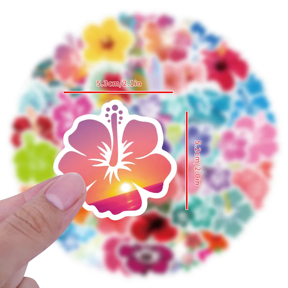 60/120PCS Hibiscus Flower Graffiti Sticker Car Luggage Water Cup Computer Stationery Laptop Sticker