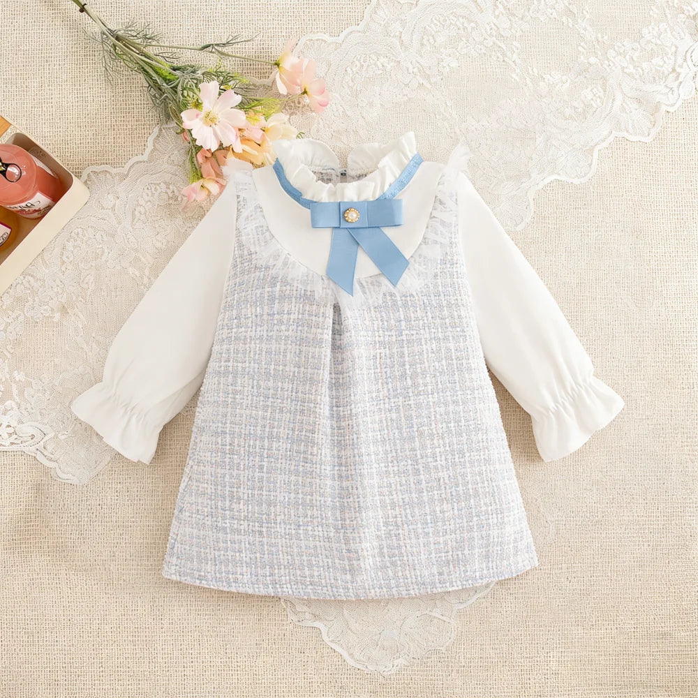 Baby Girl Dresses Spring/Fall Bow-Tie Plaid Long-Sleeve Girls' Dress Adorable Princess Baby Dress Baby Girl Clothes