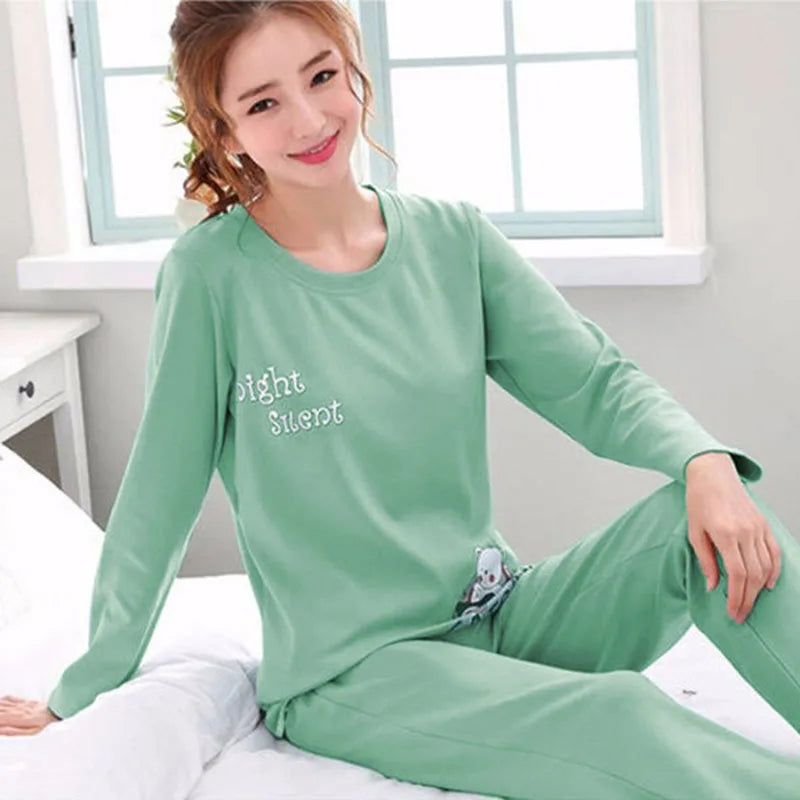 2PCS/Set Women Fashion Long-Sleeved Pajamas Autumn Winter Cartoon Love Bear Cute Soft Loose Casual Omfortable Outside Homewear