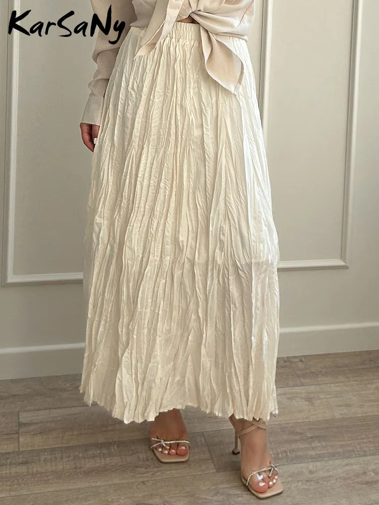 KarSaNy Long Pleated Skirts For Woman High Waist Large Hem White Skirt Summer Women's A Line Maxi Skirts For Women 2026 Long