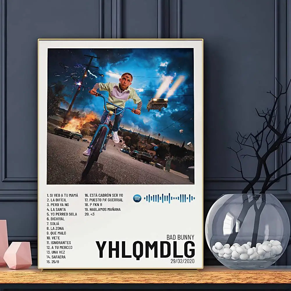 Singer B-Bad B-BunnyS Poster Sticky Wall Art Printing Waterproof Home Living Bed Room Bar Aesthetic Decor