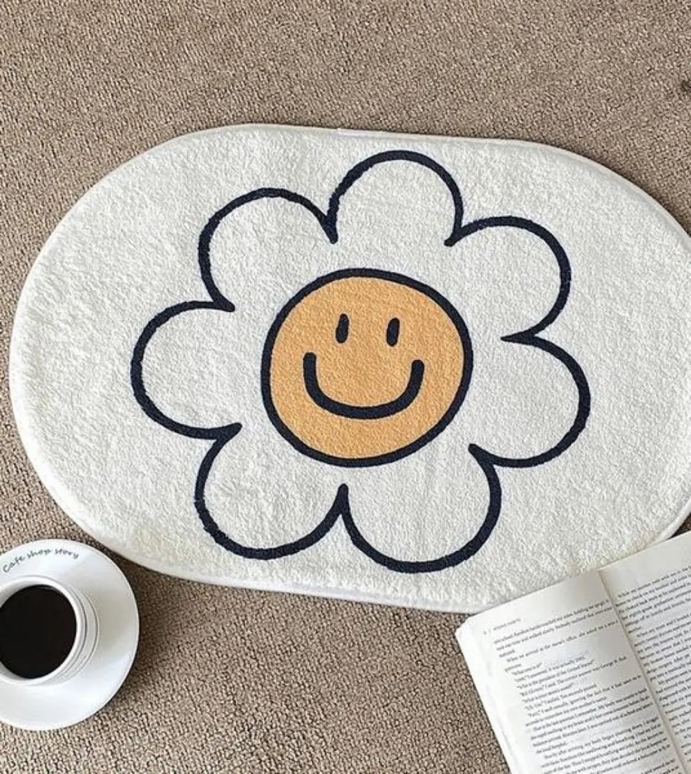 VIKAMA Floral Faux Cashmere Carpet, Living Room Entrance Foyer Door Mat, Bedroom Decoration, Home Bathroom Floor Mat