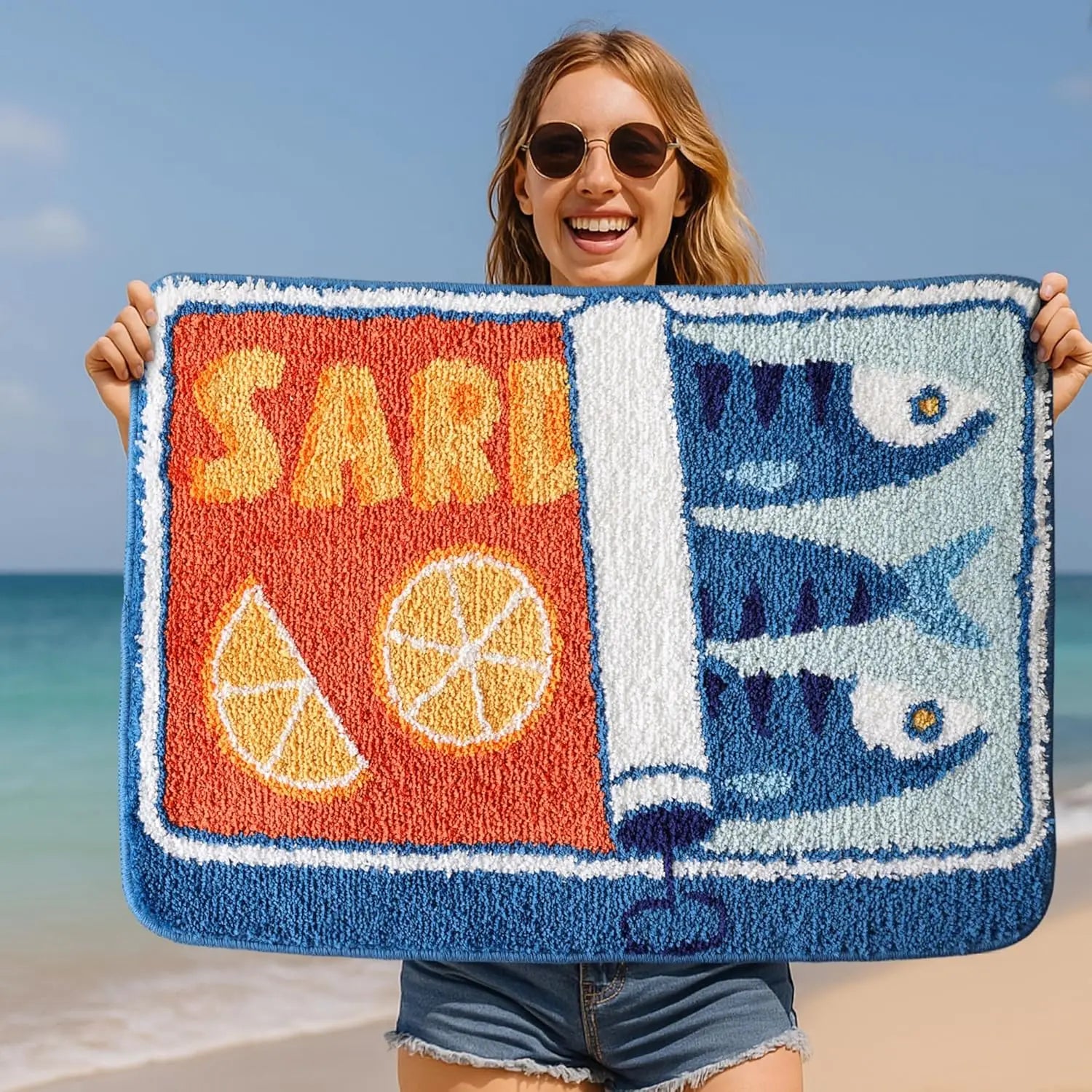 VIKAMA Cartoon Sardine Floor Mat, Soft and Non-slip, Kitchen and Bathroom Mat, Sofa and Bedroom Carpet, Home Decoration