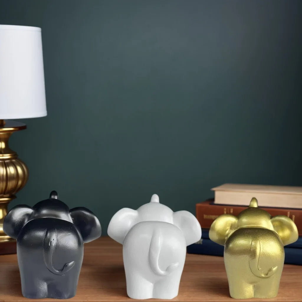 Nordic Style Black and White Golden Elephant Figurine, Auspicious Meaning Home Decoration Item, Stylish and Exquisite Decoration for Living Room and Study, Conveying a Warm Atmosphere