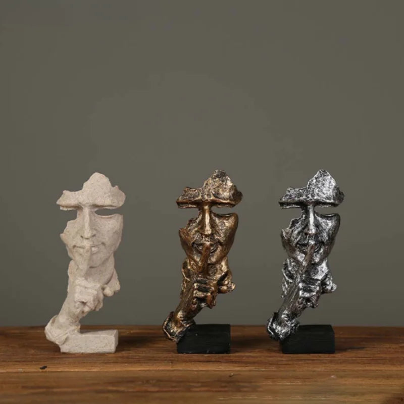 17cm Home Decor Abstract Silence Is Gold Figurine Resin Hand Face Silent Men Statue Sculpture Home Office Living Room Decoration