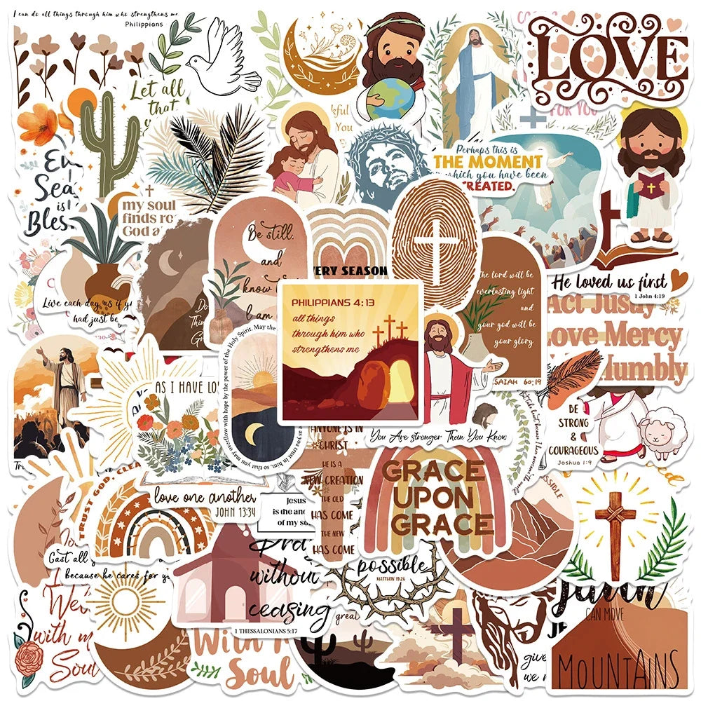 10/30/50pcs Cartoon Jesus Christian Stickers Bible Verse Faith Decals Laptop Phone Travel Luggage Car Stationery Sticker Toys