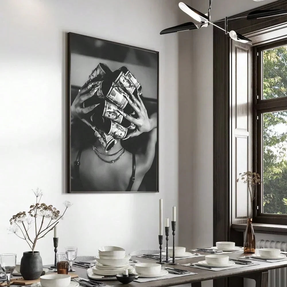 Fashion wall art canvas poster print black and white simple art trendy painting suitable for dorm, modern home decoration