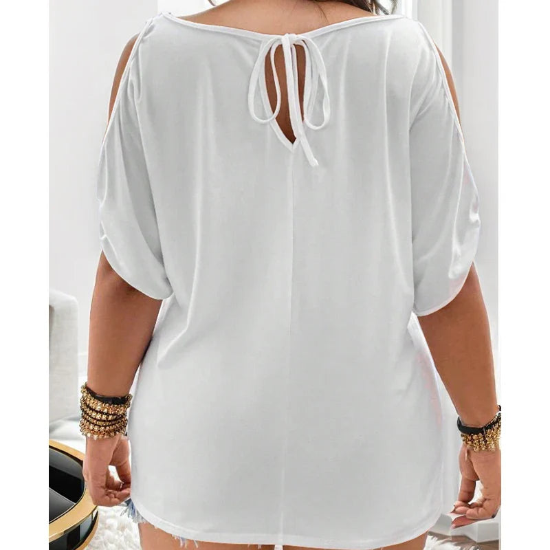 Pullover loose casual strapless solid color women's t-shirt