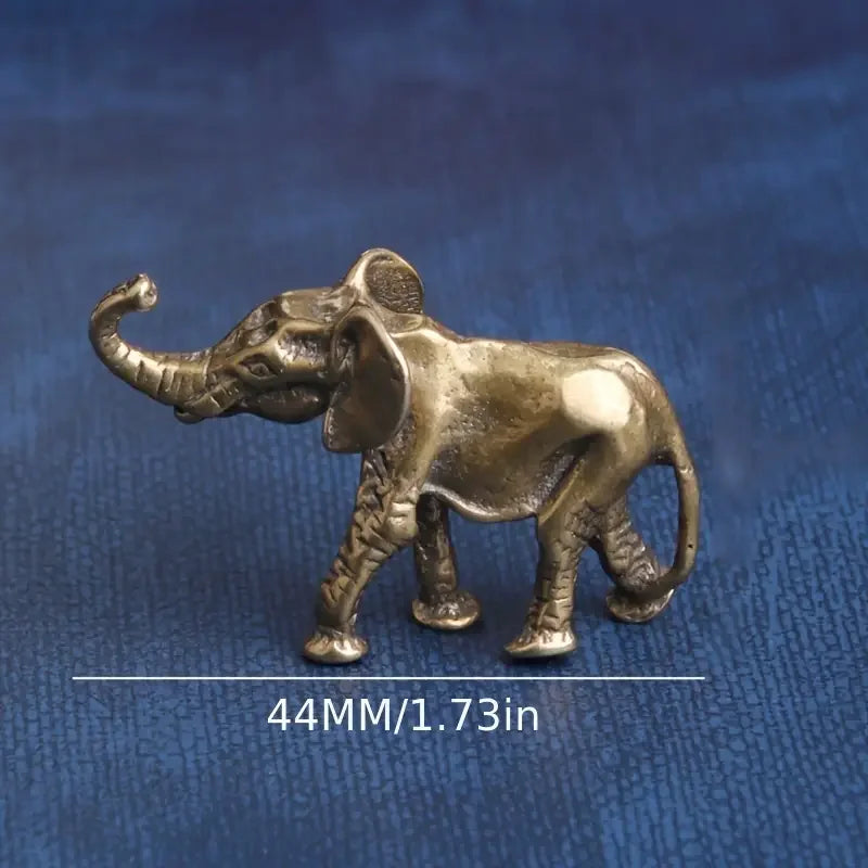 Brass Elephant Figurine - Handcrafted Metal Miniature Animal Statue, Collectible Home Decor Desk Accessory, No Electricity Requi