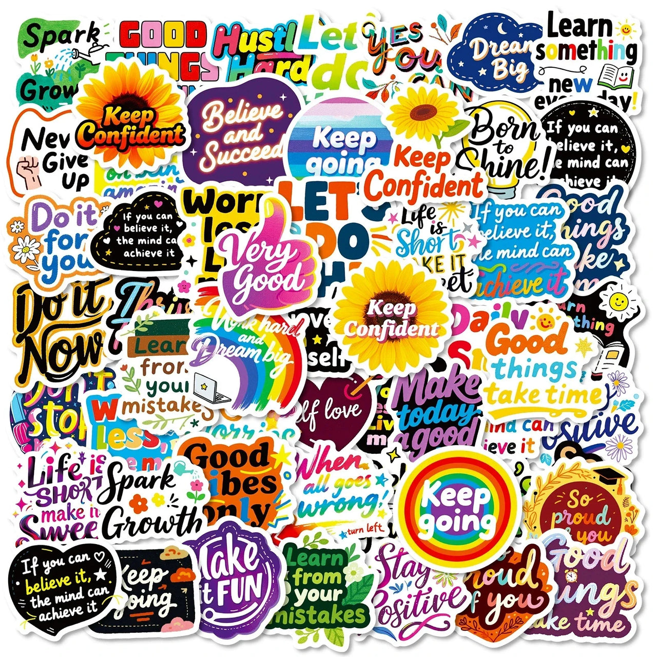 56PCS Inspirational Graffiti Stickers Positive Text Stickers Decorative Notebook Laptop Waterproof Stationery Stickers