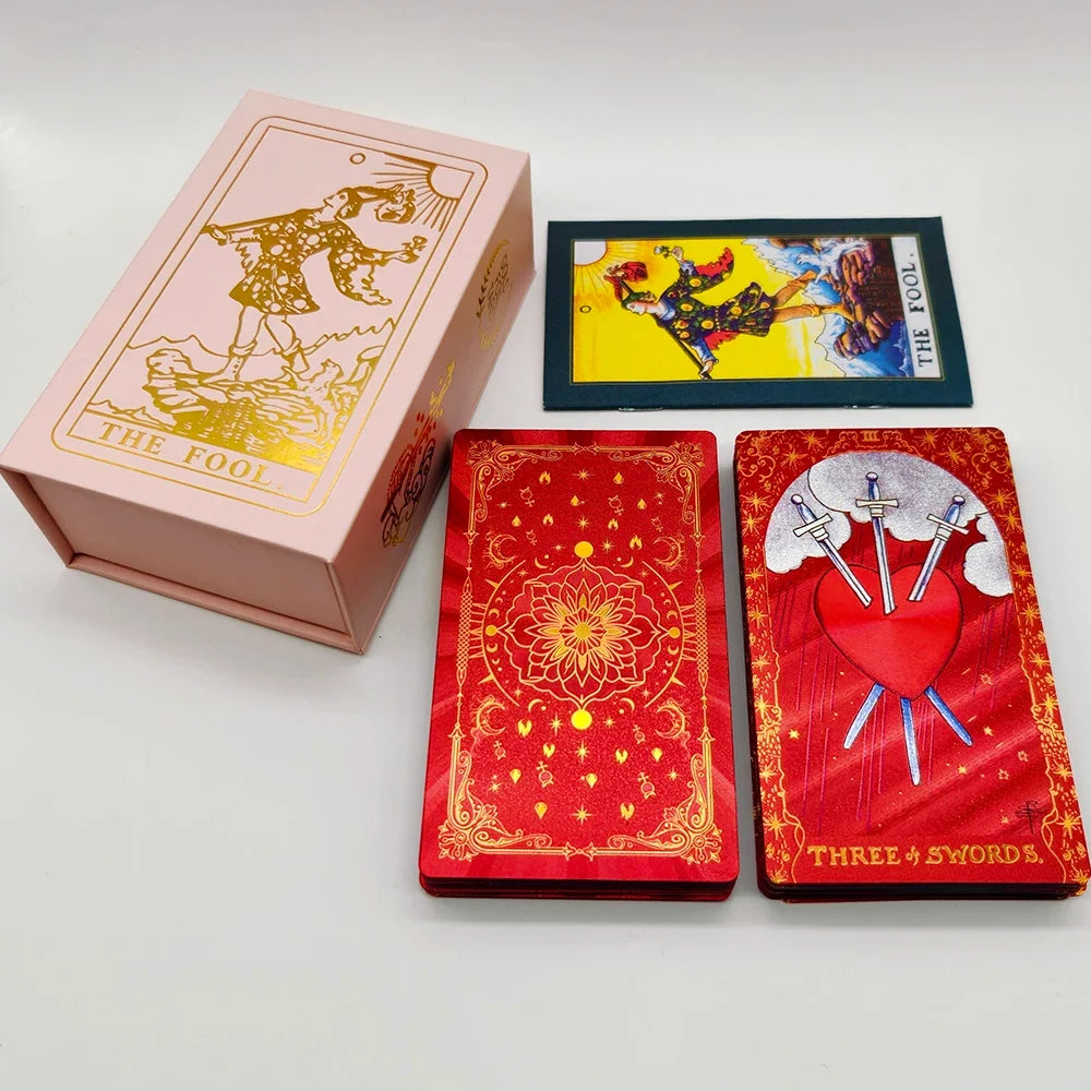 Gold Foil Tarot Plastic Cards Rose Pink Oracle Waterproof Card Deck Mysterious Board Game Divination Cards