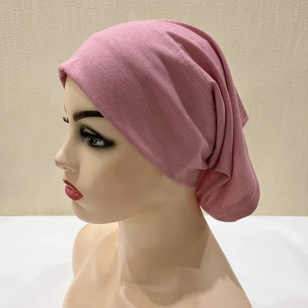 H065 plain tube hats Muslim Turban Pure Color Stretch Inner Hijabs For Caps Ready To Wear Women Head Scarf Under Hijab Bonnet