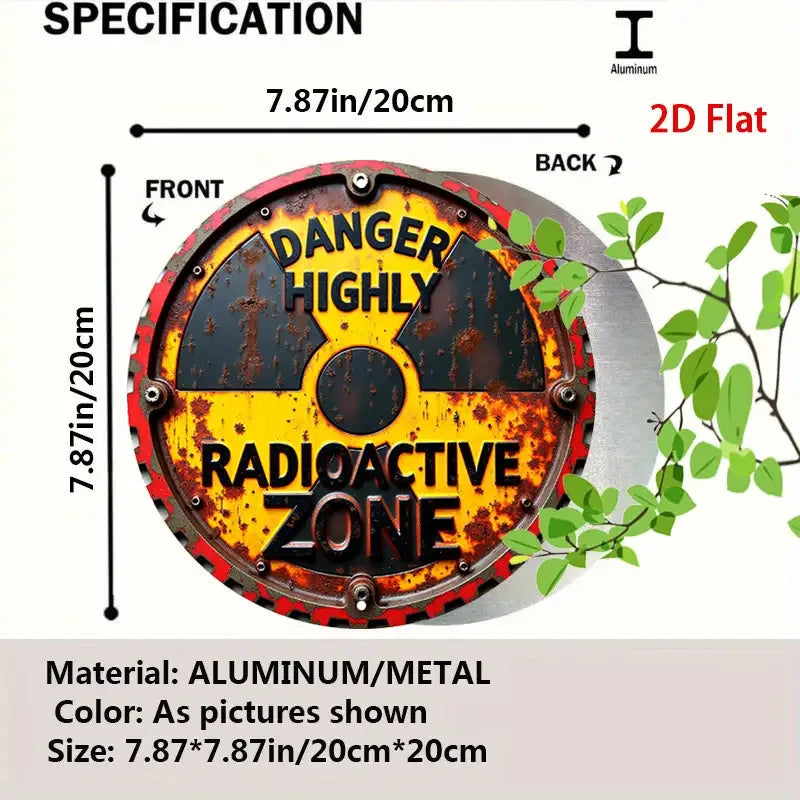 1pc Rustic Radiation Warning Round Aluminum Sign - 2D Flat Nuclear Hazard Metal Wall Art, 
