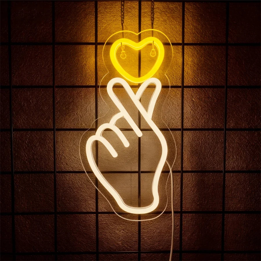 Finger Led Neon Sign, Hand-Than-Love Icon, Girls' Dormitory Decor, Bar, Wedding, Proposal Party Wall Lamp, Christmas Gift.