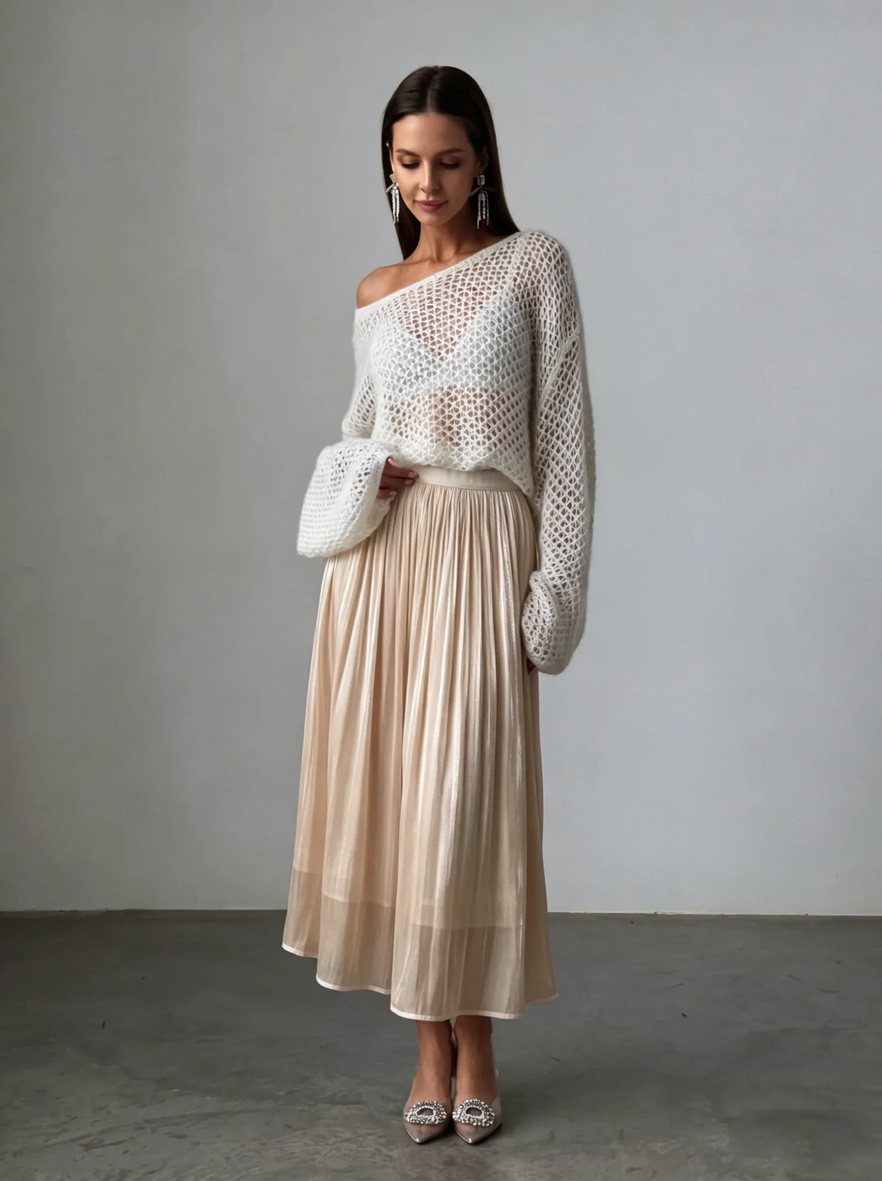 Hirsionsan Satin High Waist Skirts Women 2024 New Soft Smooth Silk Office Lady Basic Midi Skirt Chic Elegant Glossy Long Skirt