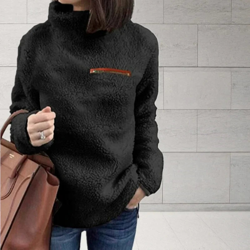 Women Autumn Winter Warm Velet Turtleneck Pullover Sweater Fashion Zipper Super Soft Long Sleeved Tops Female Solid Loose Cloths