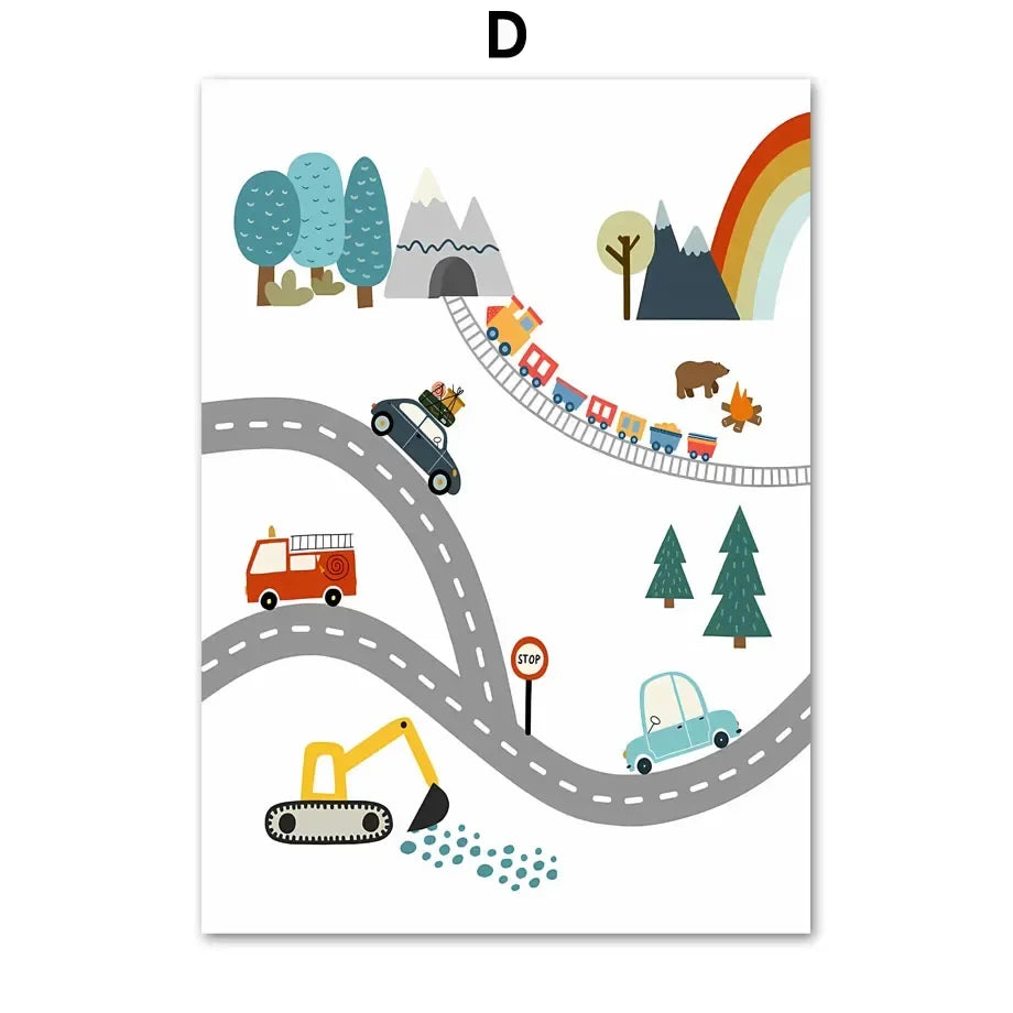 Modern Nordic Style Canvas Print Painting Poster Cartoon Car Letter Number Children Wall Picture Art Studio Kids Room Home Decor