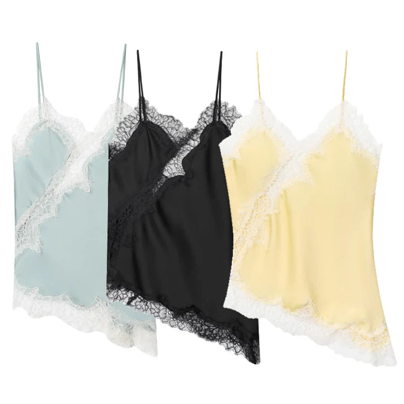 HXAO 2025 Woman Asymmetrical Slip Top Women Sexy Black Yellow Blue Top Lace Tanks & Camis Chic Y2K Sleeveless Backless Camisole