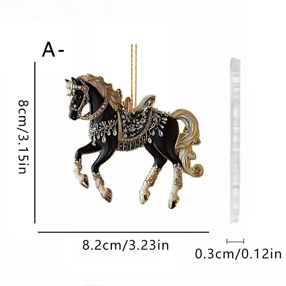 2D Acrylic Horse Car Rearview Mirror Pendant Charm Christmas Tree Ornament Party New Year Hanging Decoration