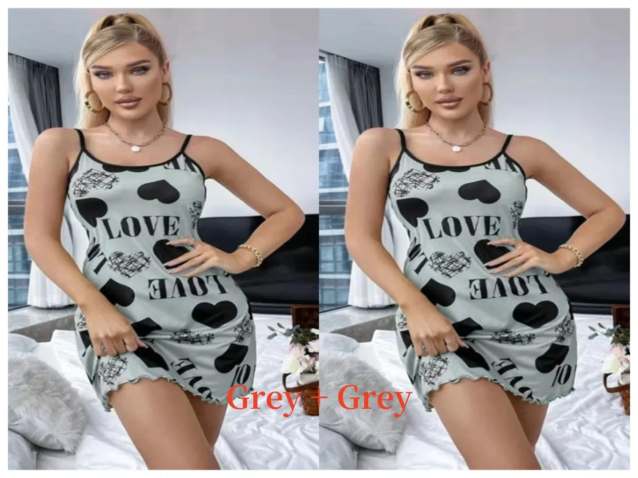 Summer New Women's Nightgown Beauty Back Thin Section Of Home Wear Sexy Halter Short Skirt Love Cartoon Cute Printing Pajamas