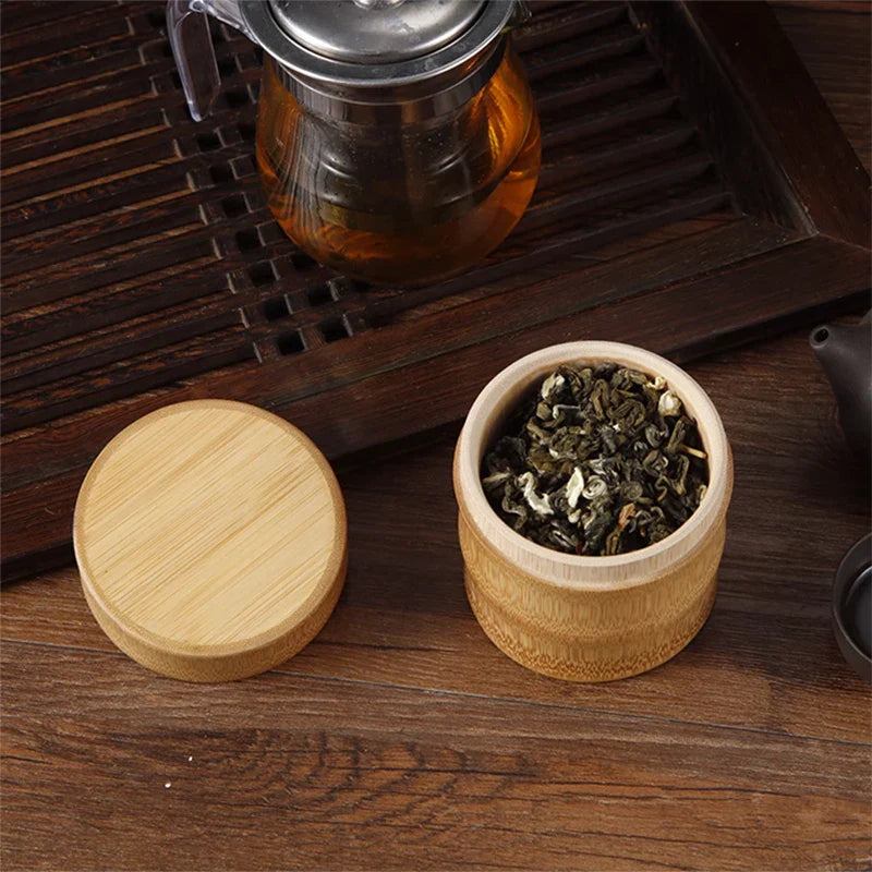 Natural Bamboo Tea Canister Food Storage Box Nut Spice Storage Box Tea Canister Eco-friendly Organizer Jar Kitchen Containers