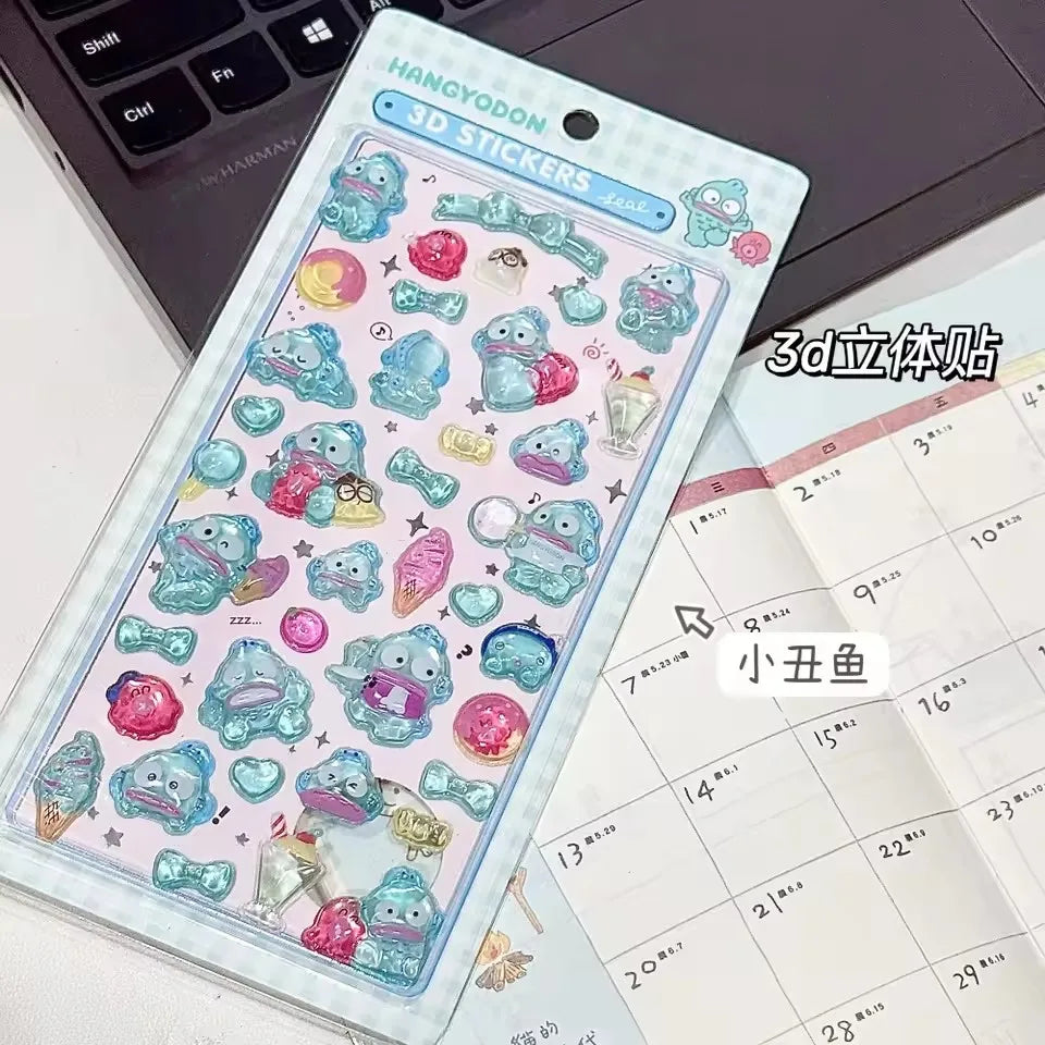 3D Sanrio Hellokitty Kuromi Cinnamoroll Stickers Cute Anime Transparent Jelly Crystal Decorative Sticker Phone Case DIY Kids Toy
