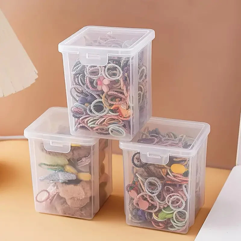 1Pc Stackable Transparent Hair Accessory Storage Box with Snap Lid - Dustproof, Waterproof, Plastic Organizer for Jewelry