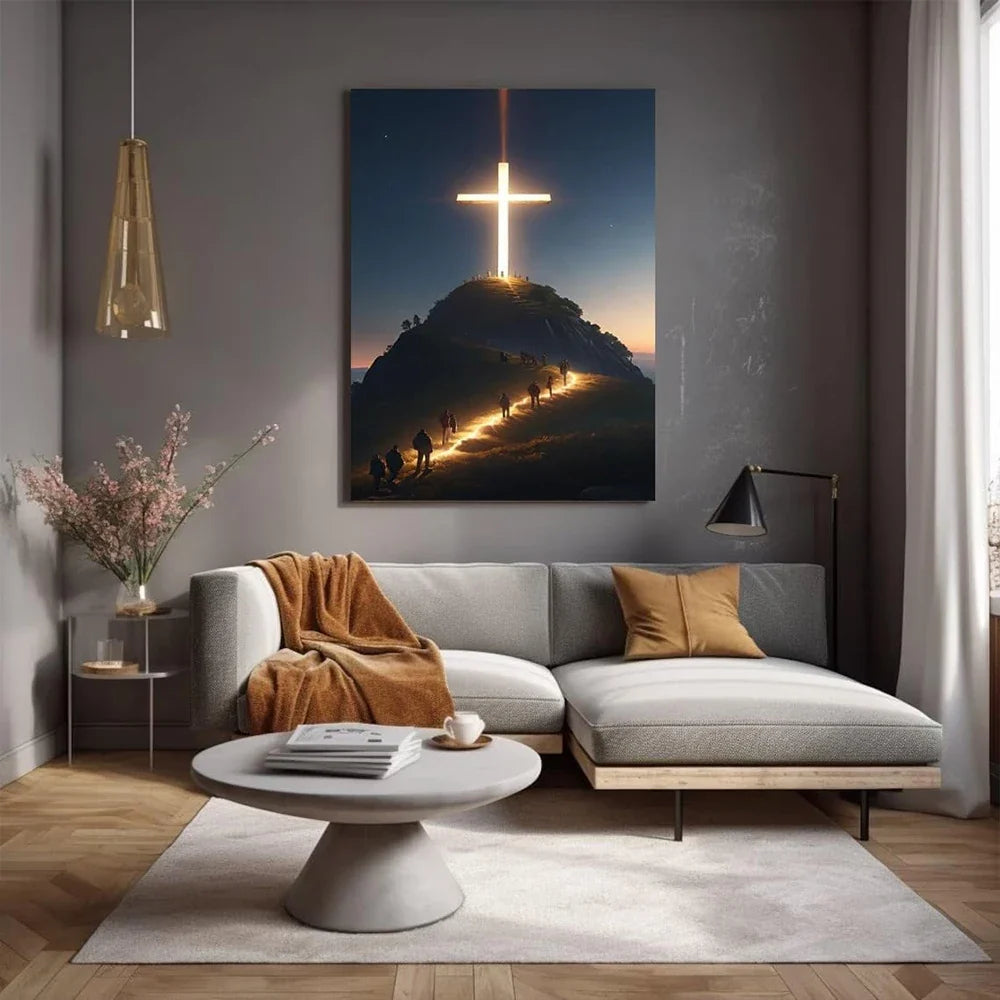 Modern Christian Cross On The Top Of The Mountain Wall Art Canvas Painting Jesus Believers Posters For Room Home Church Decor