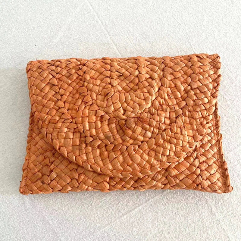 Women Fashion Flap Envelope Bags Summer Beach Bag Handmade Wallet Straw Knitted Handbag Lady Coin Phone Long Purse Clutches