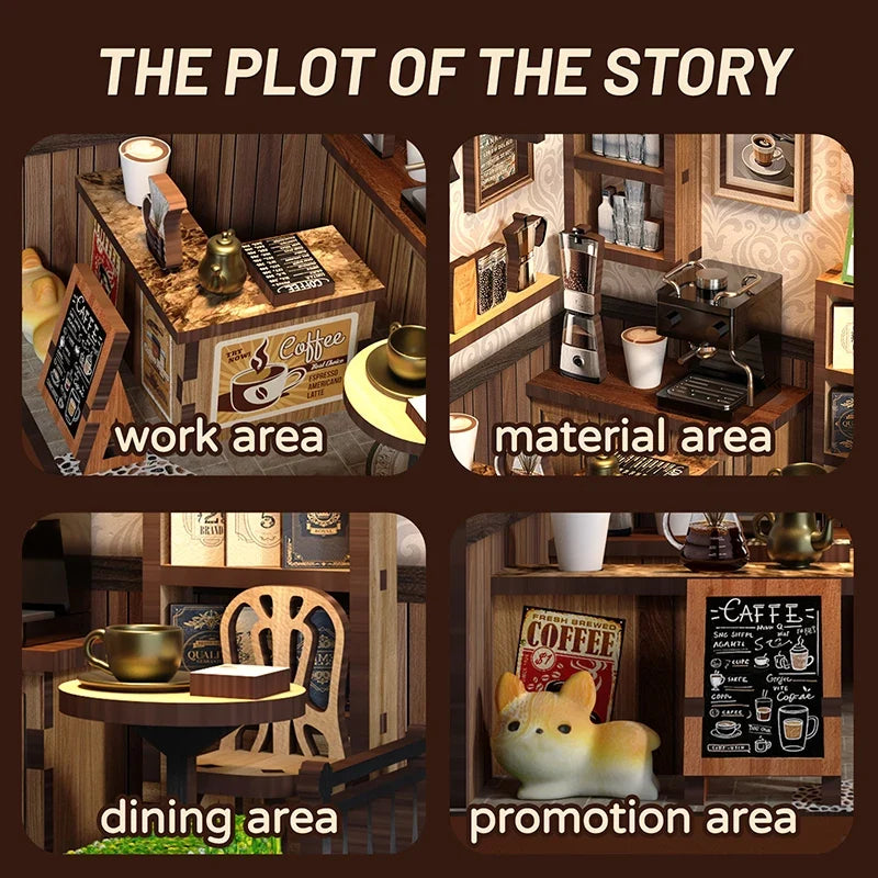 New Arrival DIY Miniature Cafe Wooden Creative 3D Bookend DIY Craft Kit - Handmade Gift House for Christmas, Black Friday