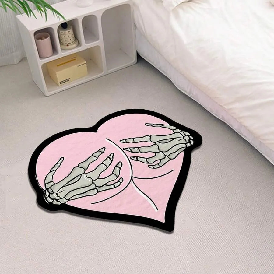 VIKAMA Heart-Shaped Skull Carpet Soft and Comfortable Halloween Decorative Floor Mat Bedside Rug Bathroom Foot Mat Home Decor