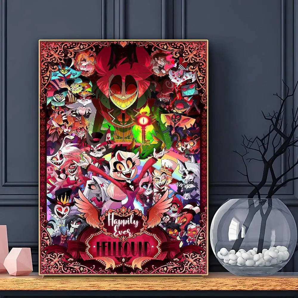 Cartoon H-Hazbin H-Hotel Plot Comedy Poster Sticky Wall Art Printing Waterproof Home Living Bed Room Bar Aesthetic Decor