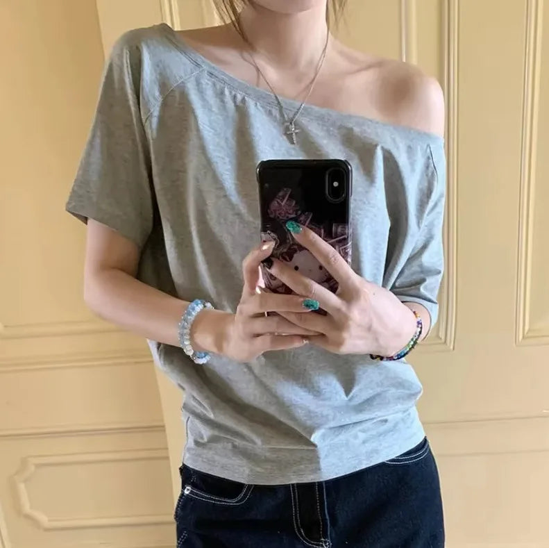 T-shirts Women Solid Simple Summer Casual Cleanfit Short Sleeve All-match Young Girls Streetwear Y2k Top Aesthetic Clothes Ins