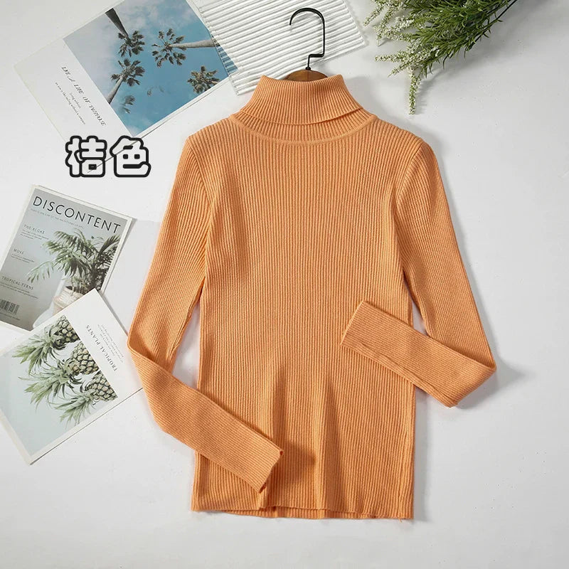 2026 Simple Women Turtleneck Sweater Winter Fashion Pullover Elastic Knit Ladies Jumper Casual Solid Black Female Basic Tops