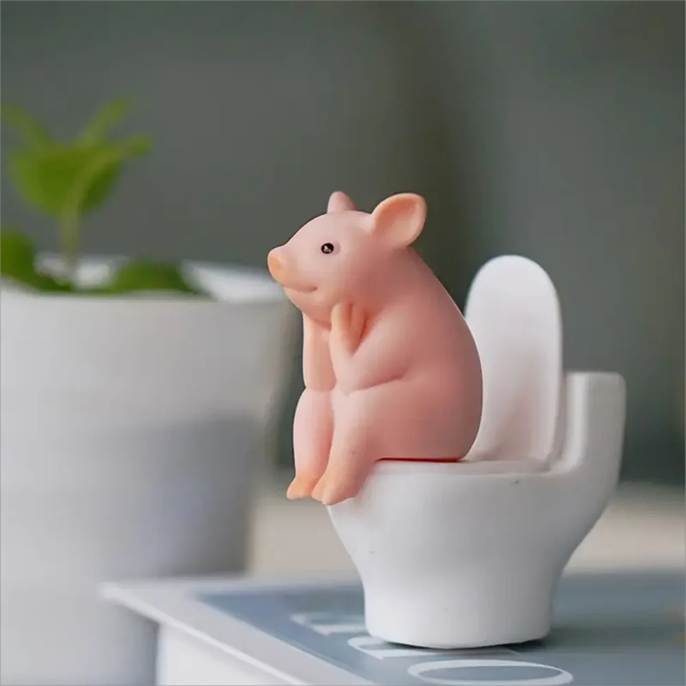 Adorable Pink Pig on Toilet Figurine - Whimsical PVC Decor for Home, Office, & Car | Ideal Gift for Friends | Versatile Indoor