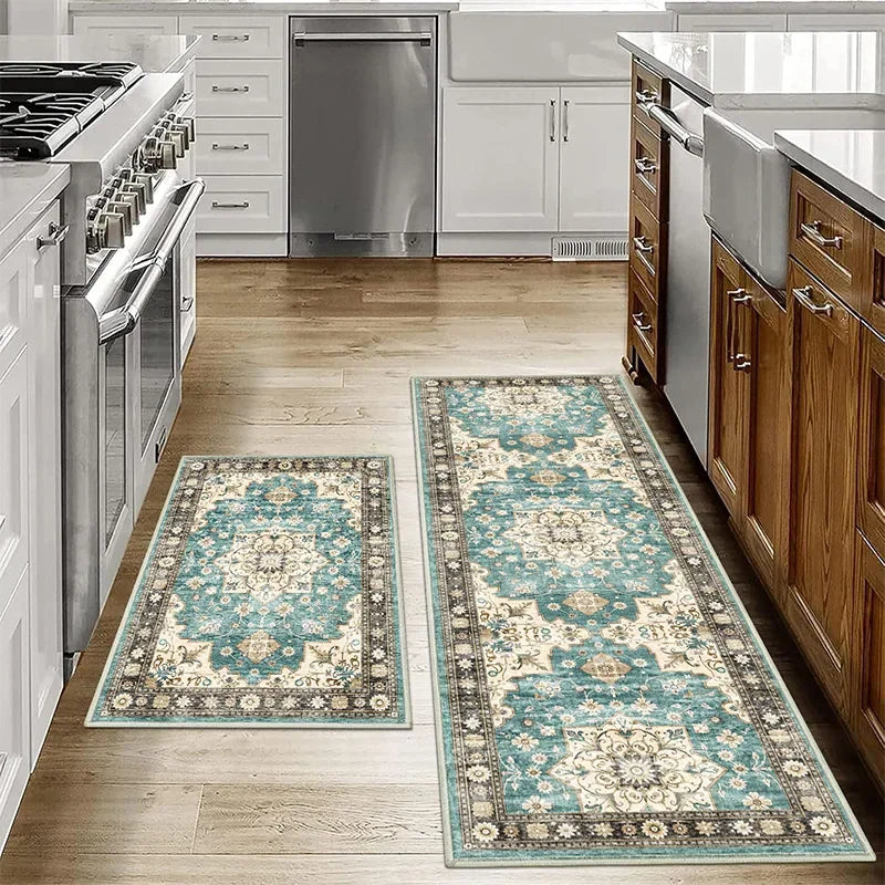 VIKAMA1/2PCS Bohemian Kitchen Floor Mats Anti-slip Washable Bathroom Bathroom Door Mats Hallway Aisle Floor Mats Home Decoration