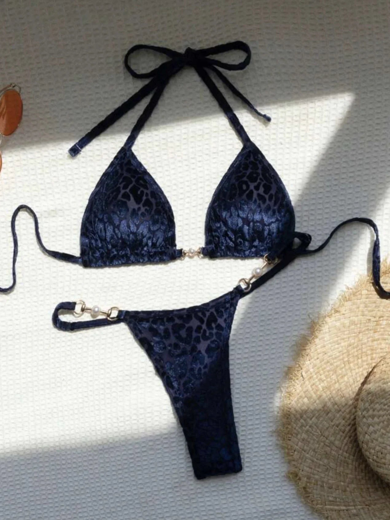 Shiny Pink Micro Bikini 2026 Mujer Women Sexy PU Pearls Push Up Thong Swimsuit Summer Bathing Suit Bandage Holiday Swimwear