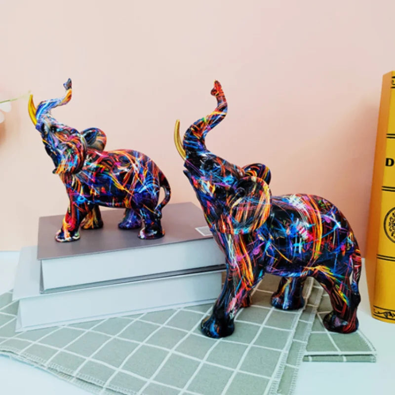 Home Decor Nordic Painting Graffiti Elephant Sculpture Figurine Art Elephant Statue Creative Resin Crafts Decoration Ornaments