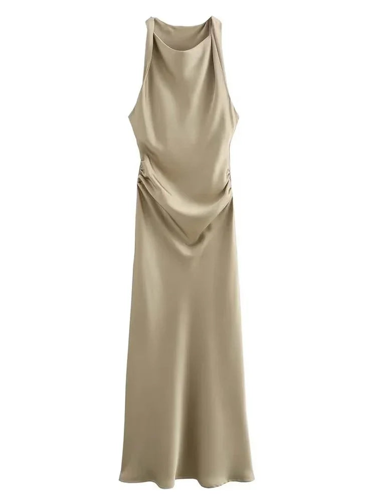 Satin Long Dresses for Women 2026 Summer Slip Midi Dress Woman Sexy Evening Party Dress Sleeveless Female Elegant Dresses