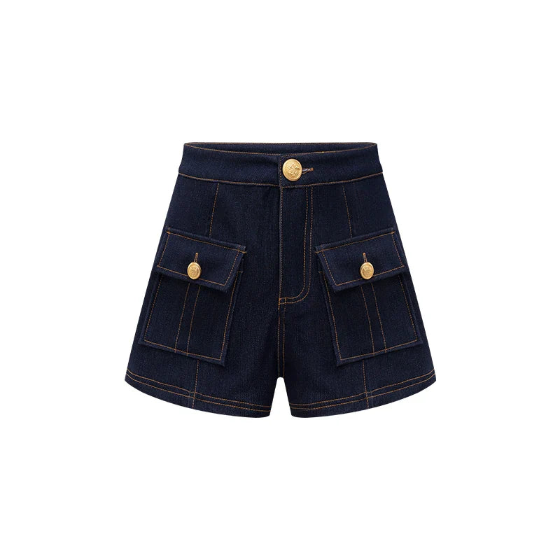 High Waist Ladies First Design Denim Shorts Spring New Style Slimming Outer Pocket Button Casual Pants for Women
