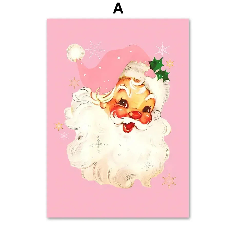Modern Simple Wall Art Pink Christmas Tree Father Christmas HD Canvas Print Poster Home Living Room Bedroom Decoration