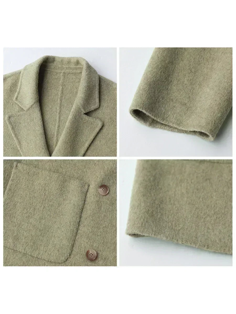 CHIC VEN Women's Woolen Coats Loose Casual Double Breasted Retro Double-sided Jacket Office Lady Outerwear Autumn Winter 2026
