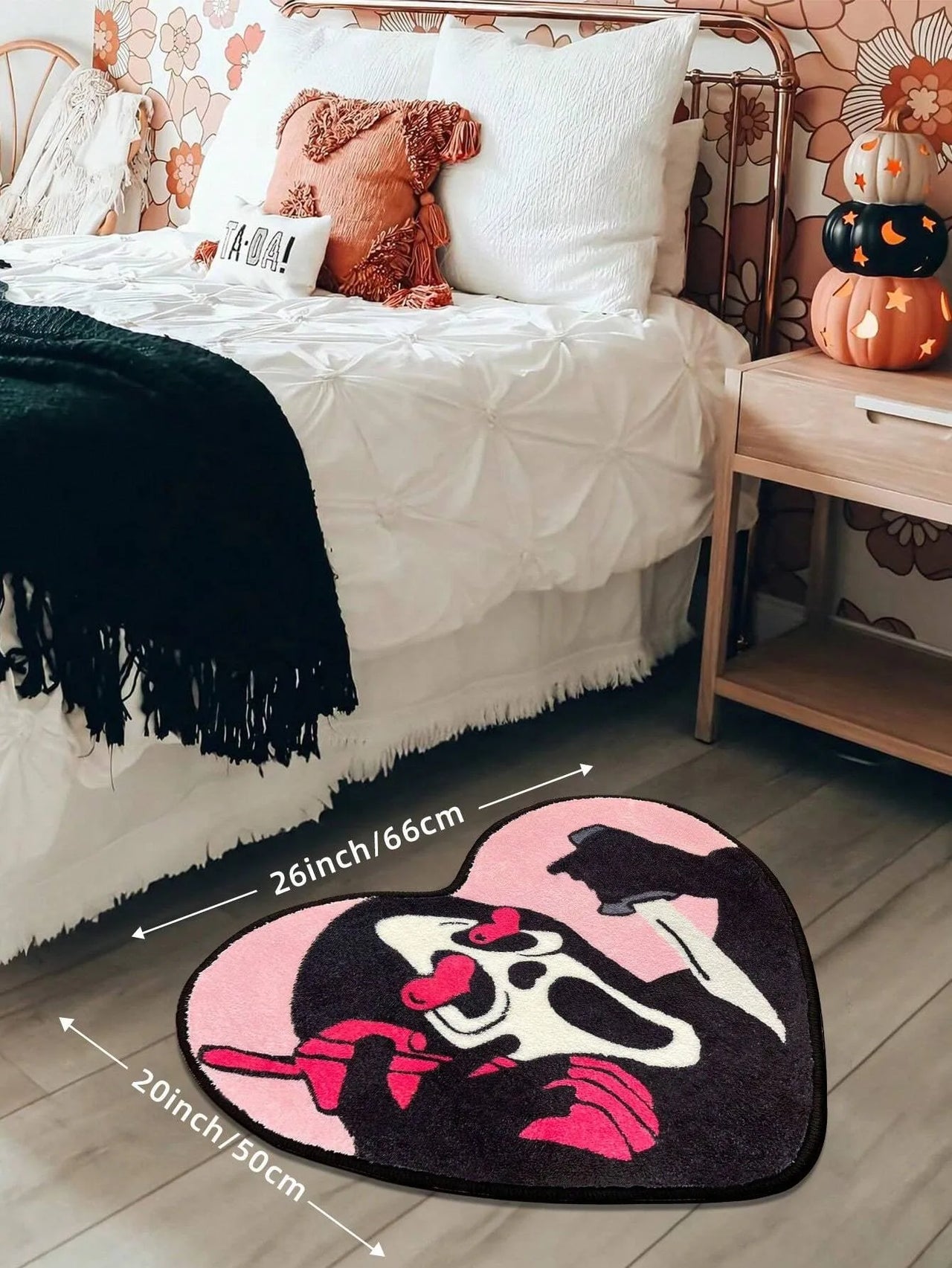 VIKAMA Heart-Shaped Skull Carpet Soft and Comfortable Halloween Decorative Floor Mat Bedside Rug Bathroom Foot Mat Home Decor