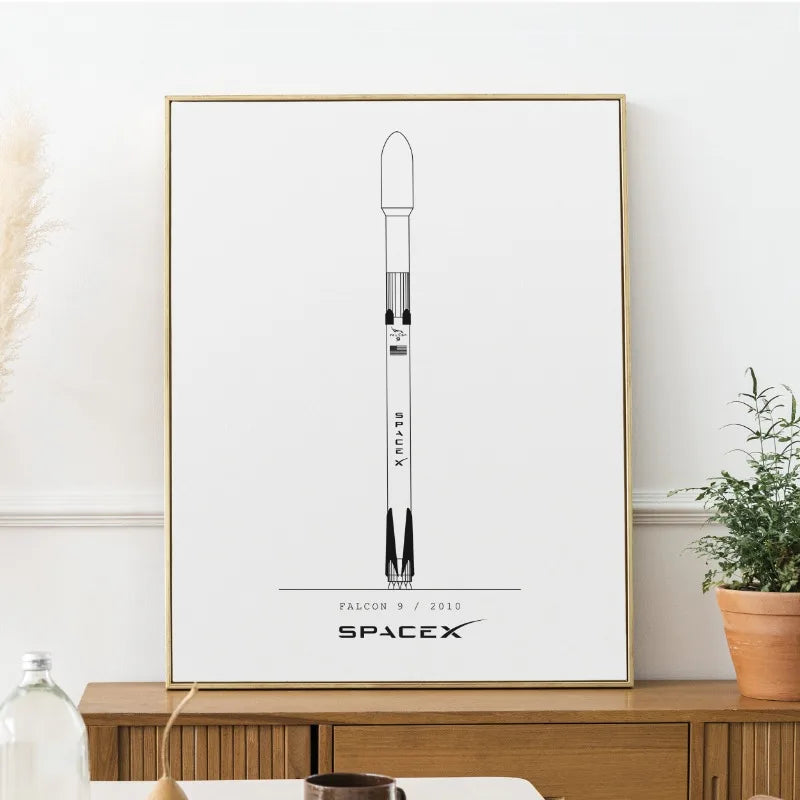 NASA and SpacX Poster Minimalist Space Rocket Blueprints Canvas Painting Modern Wall Art Picture for Living Room Home Decor