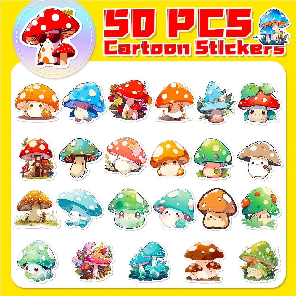 10/30/50/100pcs Kawaii Mushroom Aesthetic Stickers Graffiti Decals Laptop Scrapbook Phone Suitcase Decoration Sticker Kids Toy