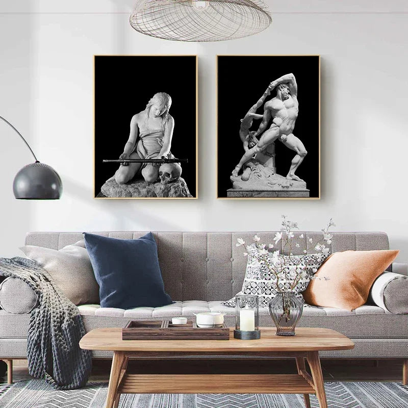 Nordic Simple Wall Art Black Ancient Greek Gods Sculpture David Statue Canvas Print Poster Home Living Room Bedroom Decoration