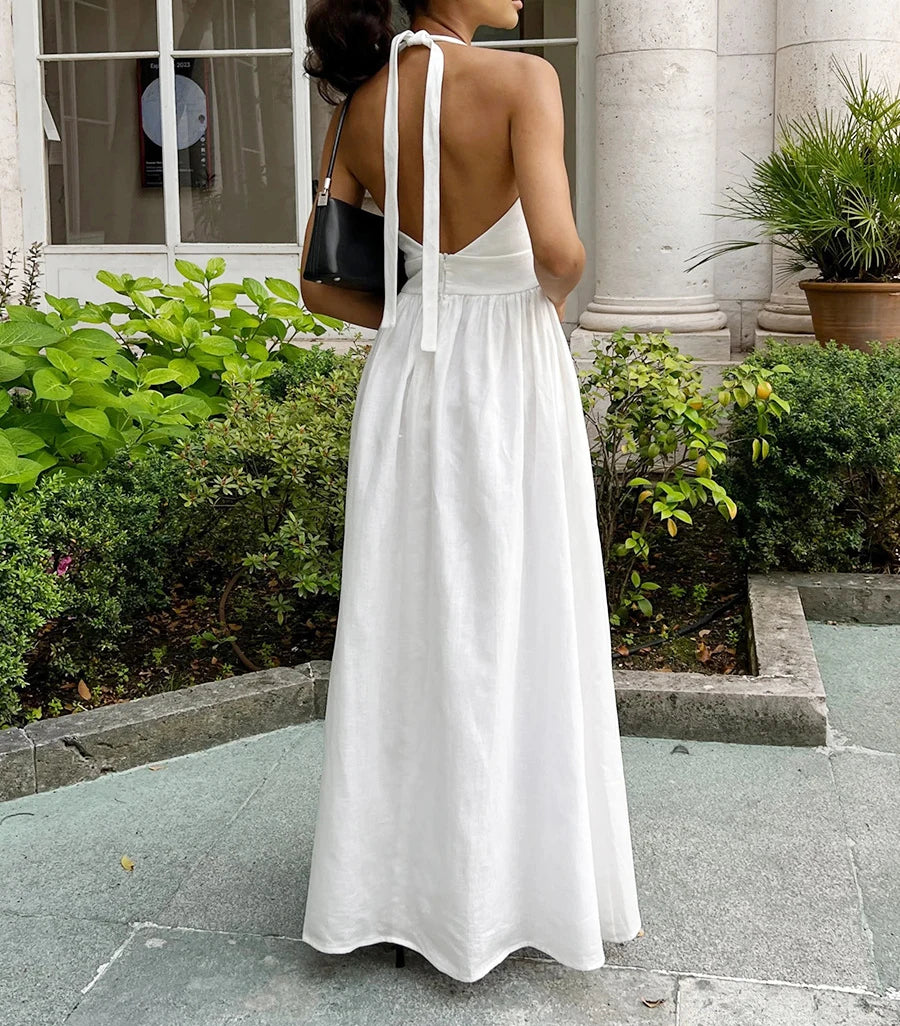 2025 New Women Summer Cotton Long Dress Sleeveless Sexy V-Neck Boho Maxi Dress Loose Style Long Dress Vestidos Clothes