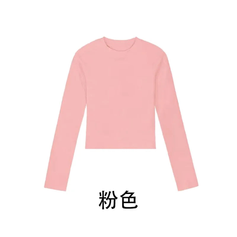 Cotton O Neck Long Sleeve Shirt Women Sexy Cropped Tops 2026 Autumn Black Casual Skinny Slim Basic Woman T Shirts White Clothing